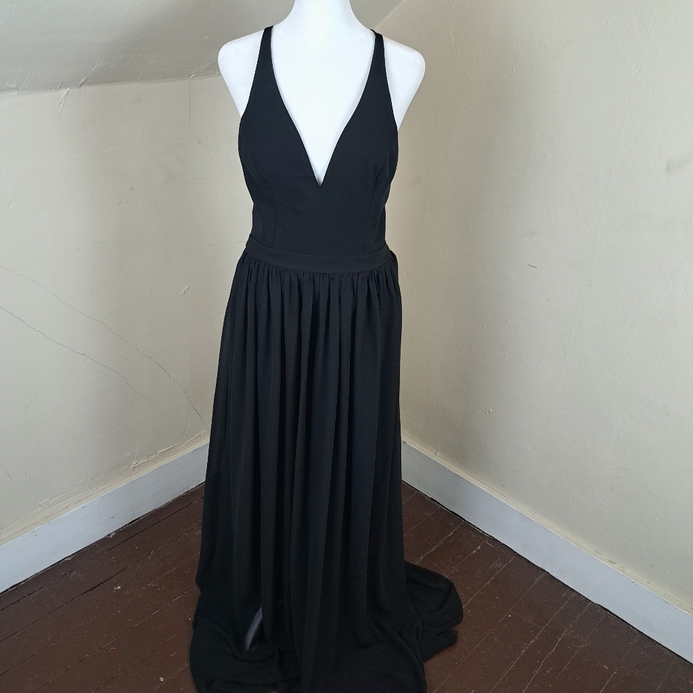 Lulus Love Spell Black Lace Back Maxi Dress Formal Evening Gown Size M - Picture 3 of 13